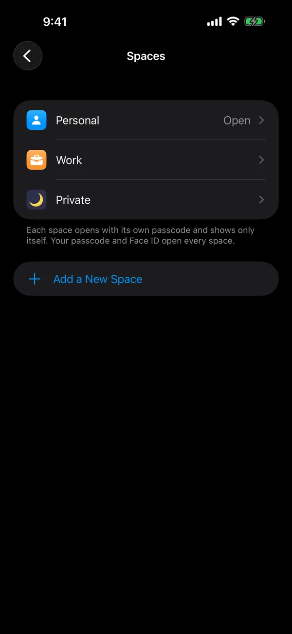 The list of spaces