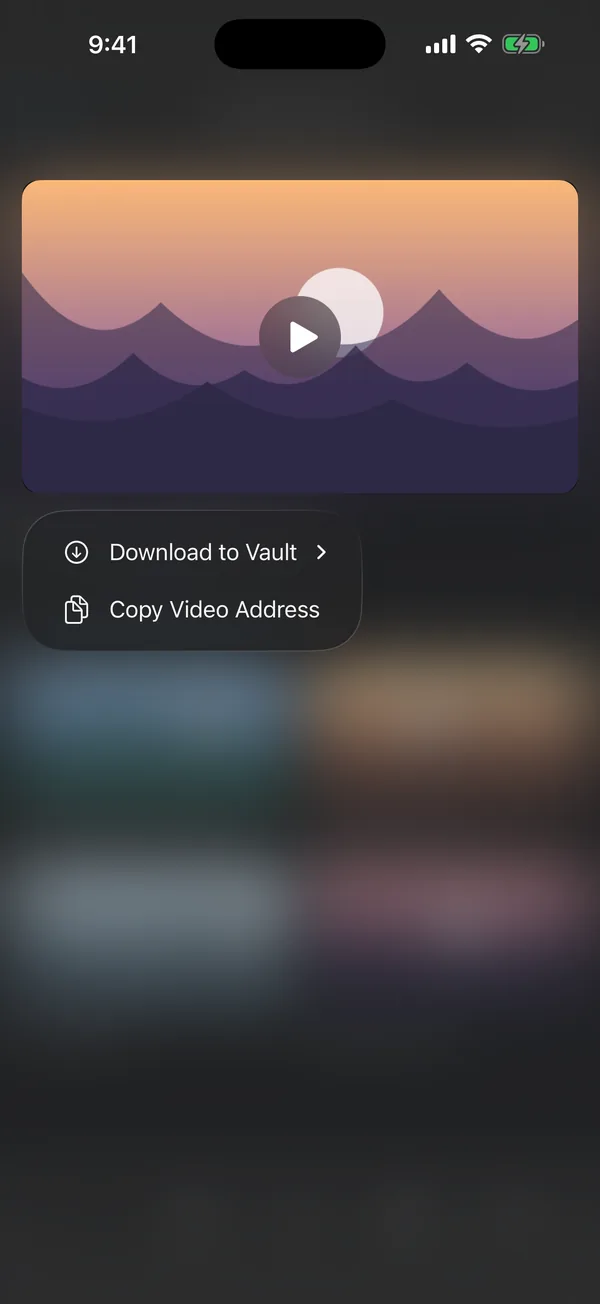The Download to Vault menu over a video